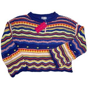 NWT Crochet Boho Granny Sweater Striped Festival Retro Beginning Boutique S/M